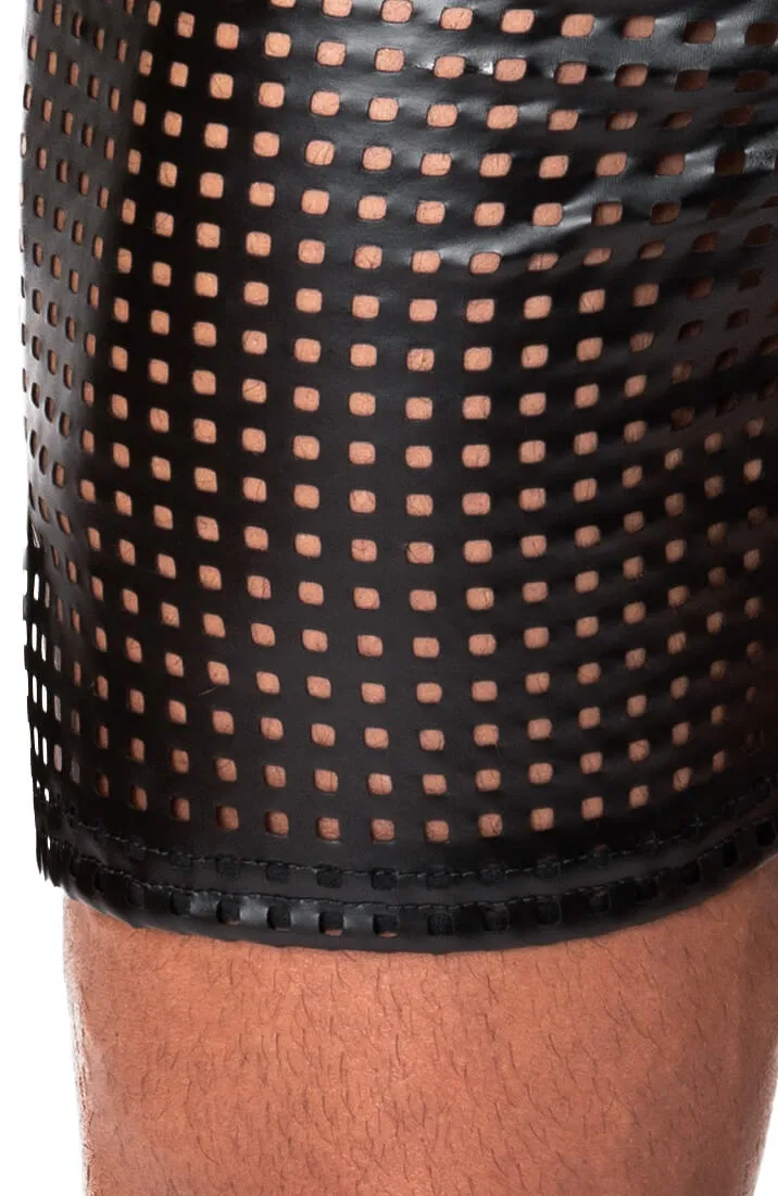 Laser-cut wet look tregging shorts - Predator’s Throne