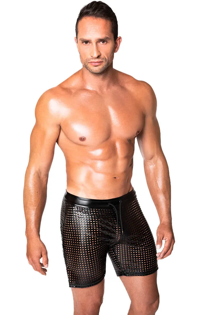Laser-cut wet look tregging shorts - Predator’s Throne