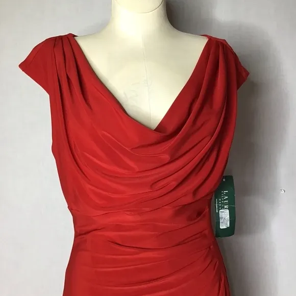 LAUREN  By Ralph Lauren Red Matte Jersey Cocktail SHEATH DRESS SZ 8 NEW WITH TAG