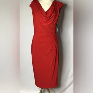 LAUREN  By Ralph Lauren Red Matte Jersey Cocktail SHEATH DRESS SZ 8 NEW WITH TAG