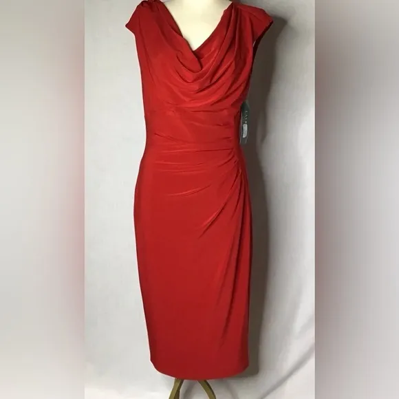 LAUREN  By Ralph Lauren Red Matte Jersey Cocktail SHEATH DRESS SZ 8 NEW WITH TAG