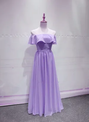 Lavender Chiffon Off Shoulder Bridesmaid Dress, Charming Bridesmaid Dress