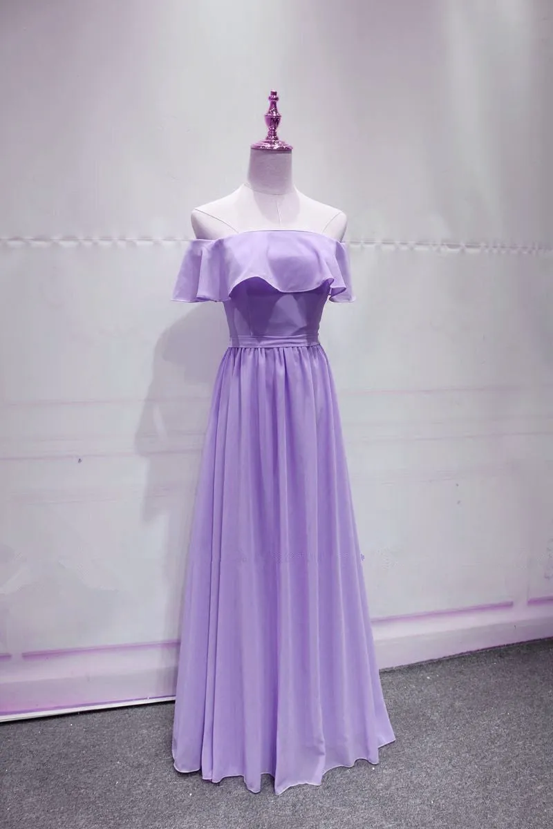Lavender Chiffon Off Shoulder Bridesmaid Dress, Charming Bridesmaid Dress