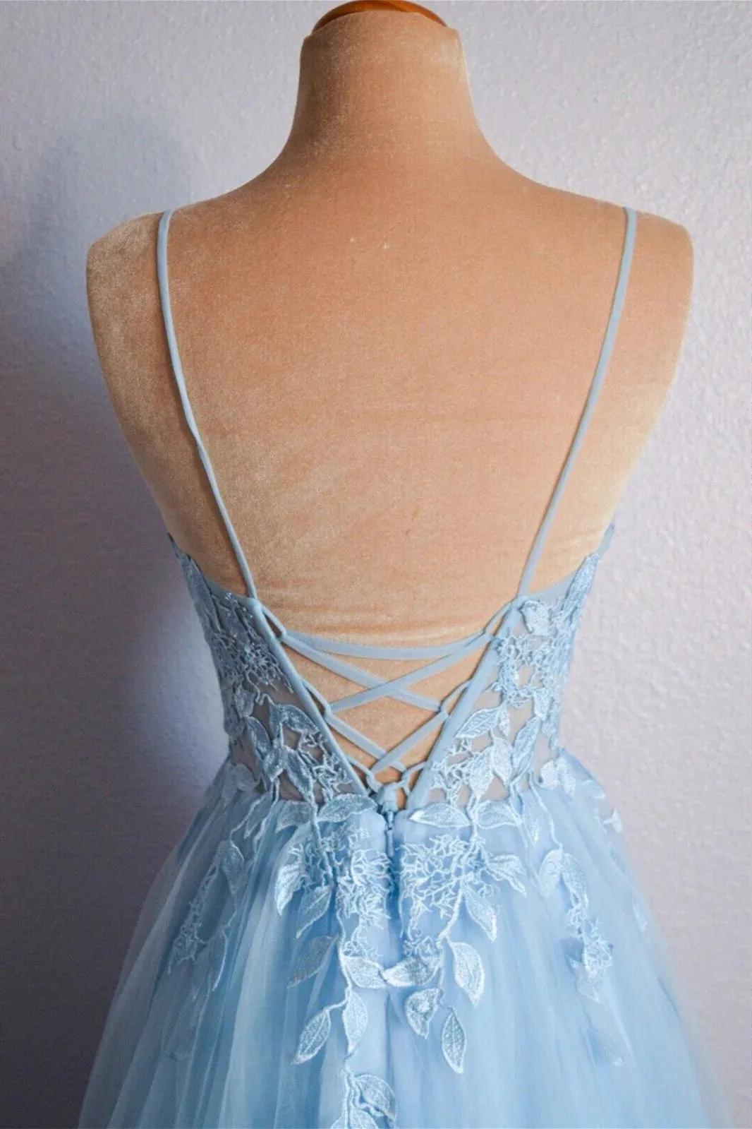 Light Blue V Neck Appliques Long Prom Dress Evening Dress  TP1227