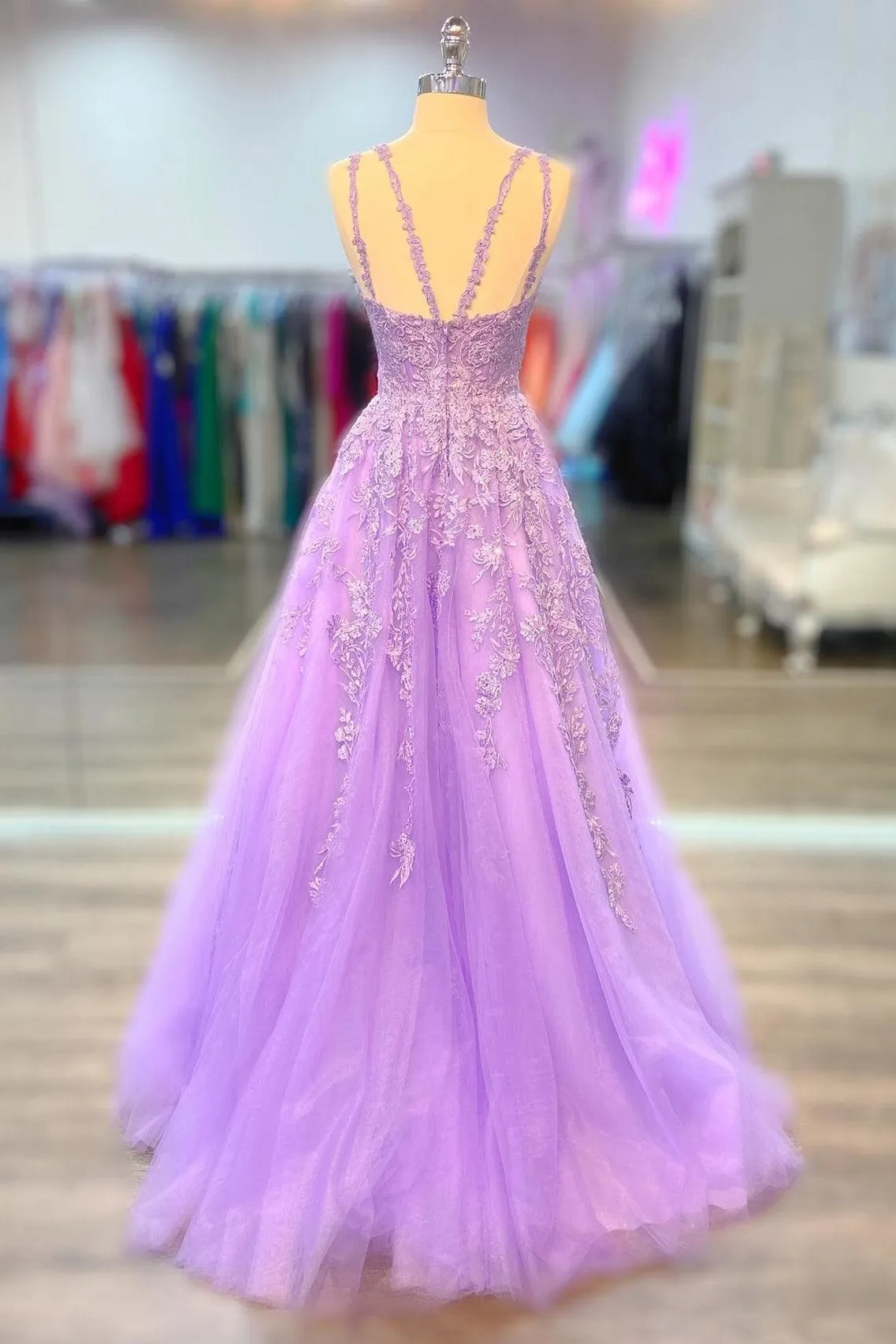 Lilac Appliques A-line V Neck Long Formal Dress Prom Dress TP1150