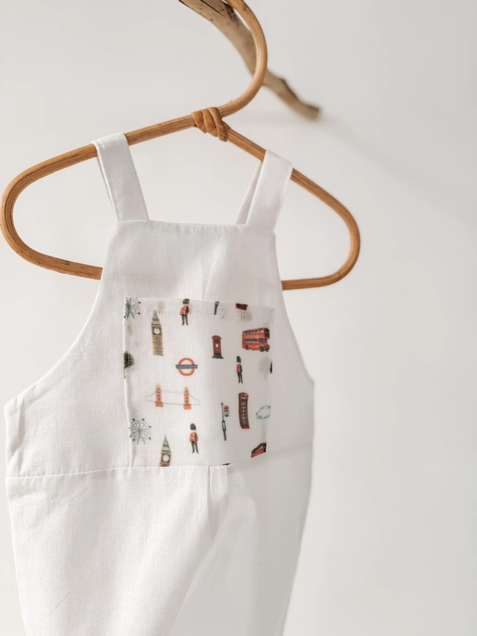 London Print Pure Linen Kids Dungaree
