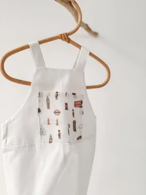 London Print Pure Linen Kids Dungaree
