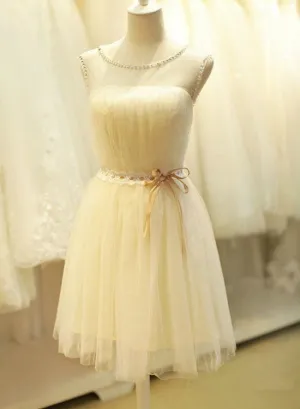 Lovely Champagne Tulle Round Neckline Party Dress, Cute Teen Formal Dress