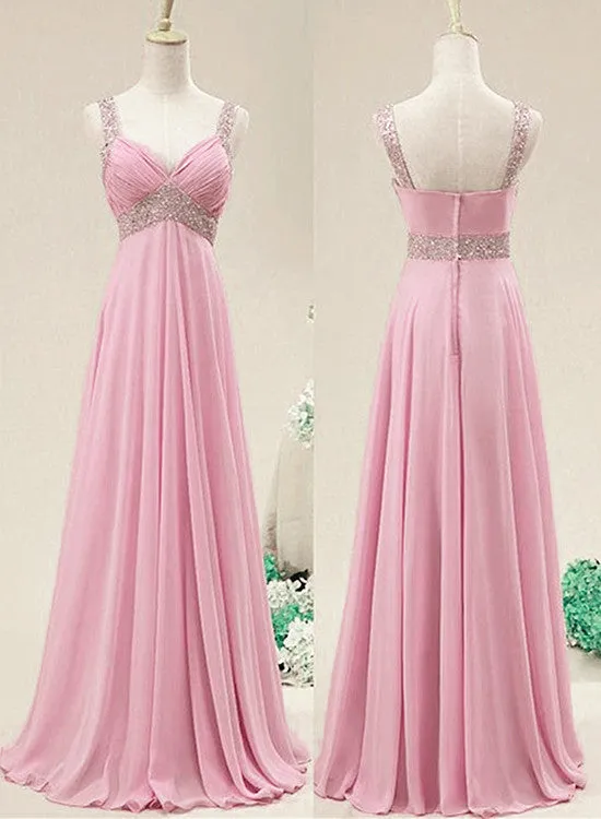 Lovely Pink Chiffon Long Prom Dress, Pink Formal Dress