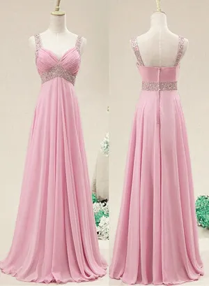 Lovely Pink Chiffon Long Prom Dress, Pink Formal Dress