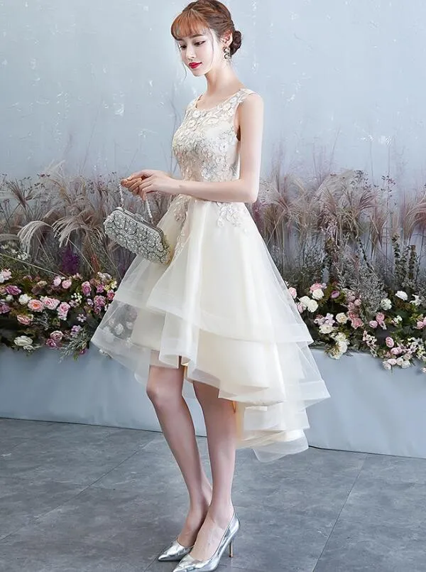 Lovely Round Neckline High Low Party Dress, Tulle Formal Dress