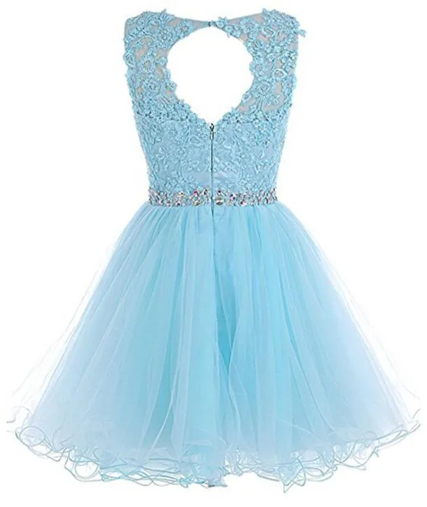 Lovely Tulle Short Homecoming Dress with Beadings,Lace Applique Formal Dress