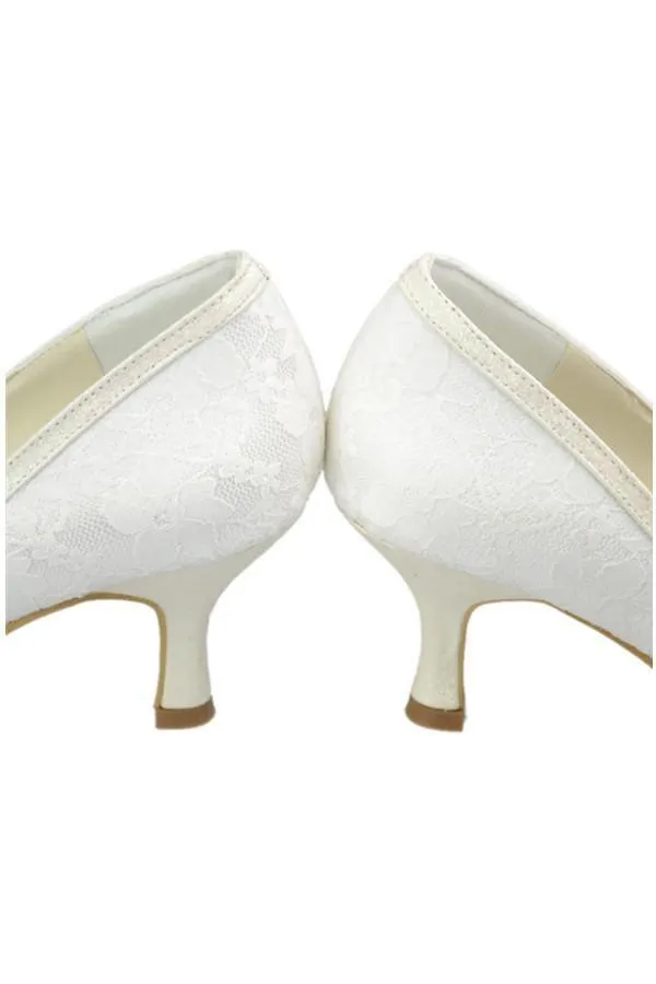 Low Heel Lace Peep Toe Handmade Ivory Nice Wedding Party Shoes WS04