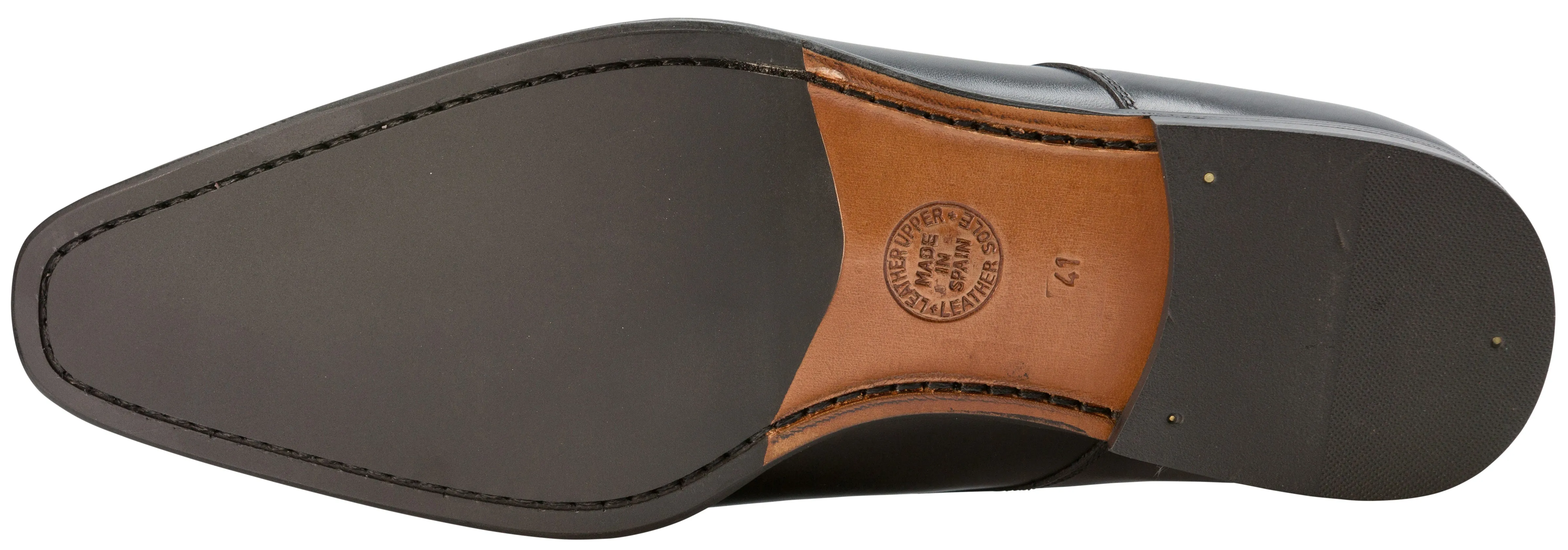 Luciana Men's Black Leather Plain Toe Medallion Dress Shoe 6026