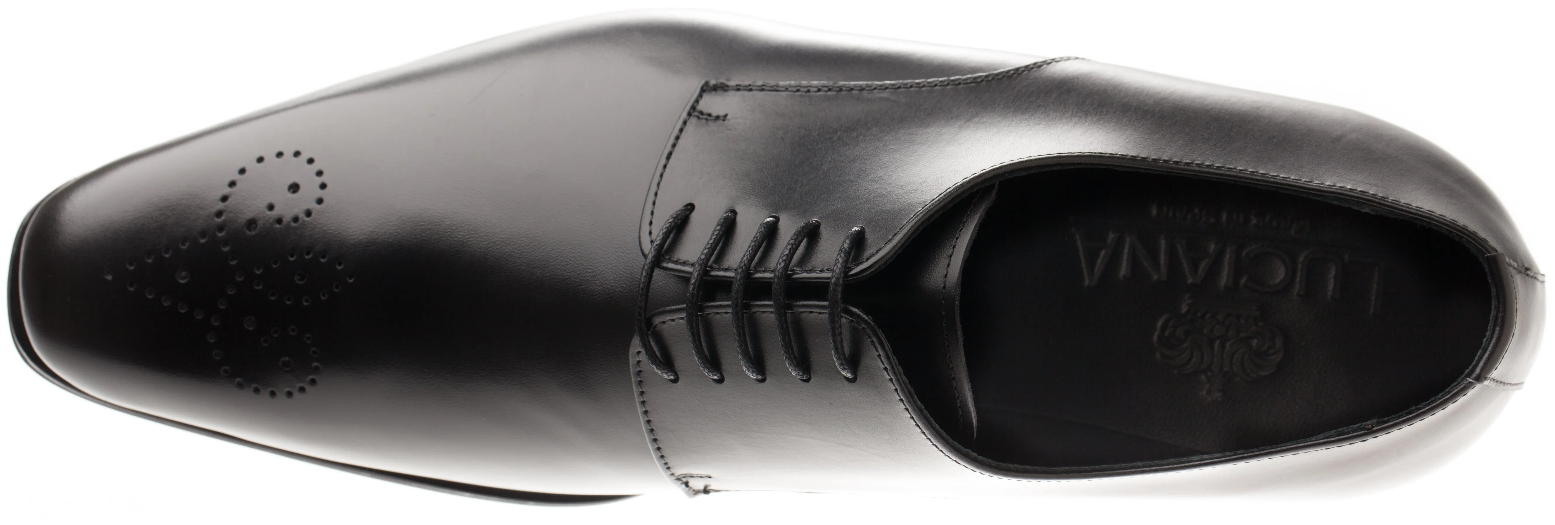 Luciana Men's Black Leather Plain Toe Medallion Dress Shoe 6026
