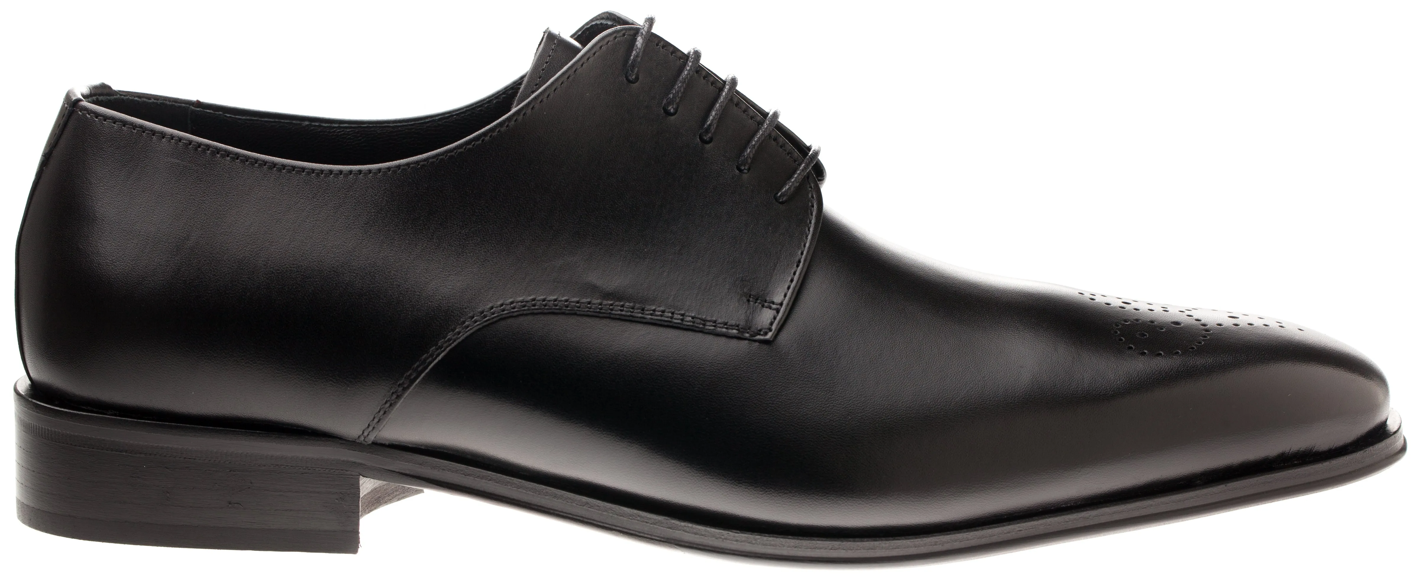 Luciana Men's Black Leather Plain Toe Medallion Dress Shoe 6026