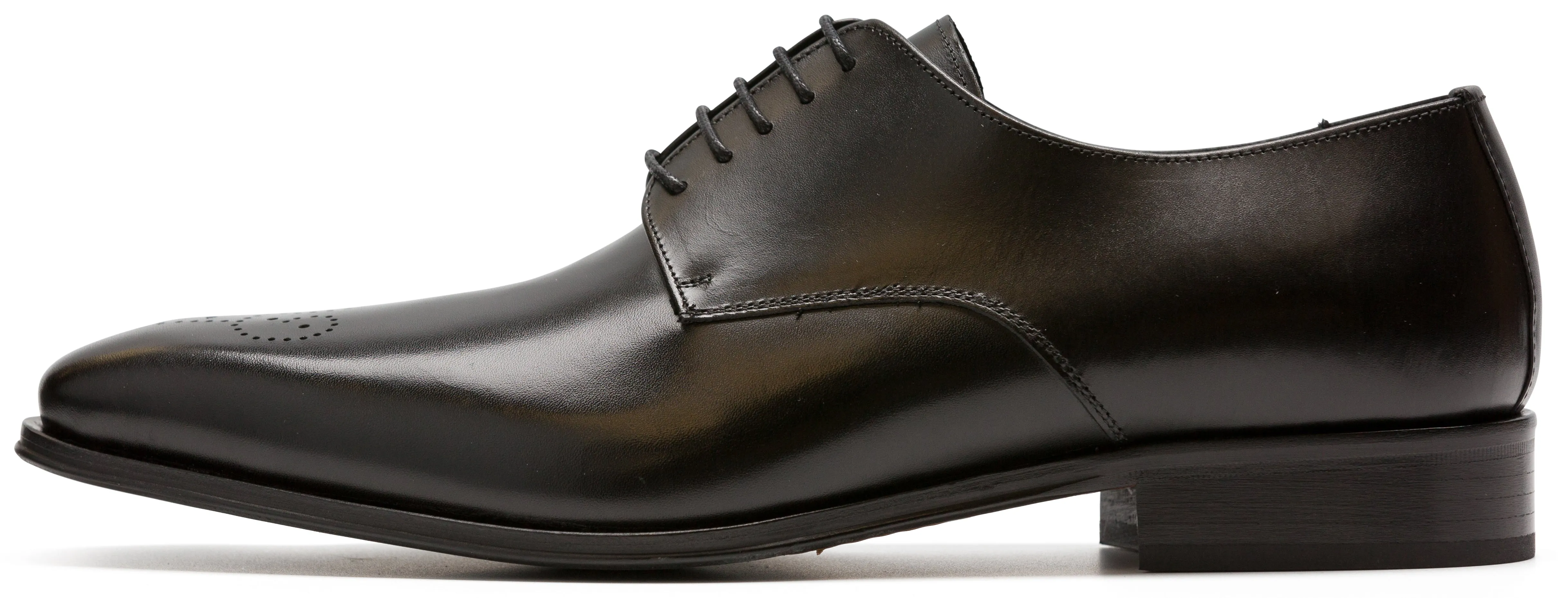Luciana Men's Black Leather Plain Toe Medallion Dress Shoe 6026