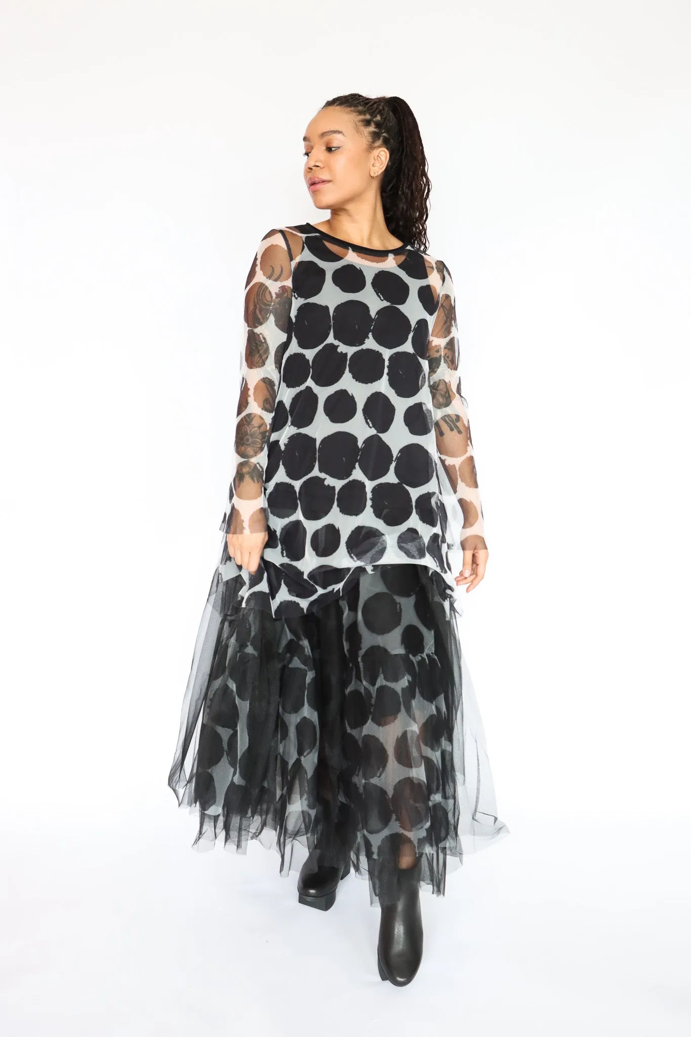 LUUKAA Polka Dot Mesh Tunic