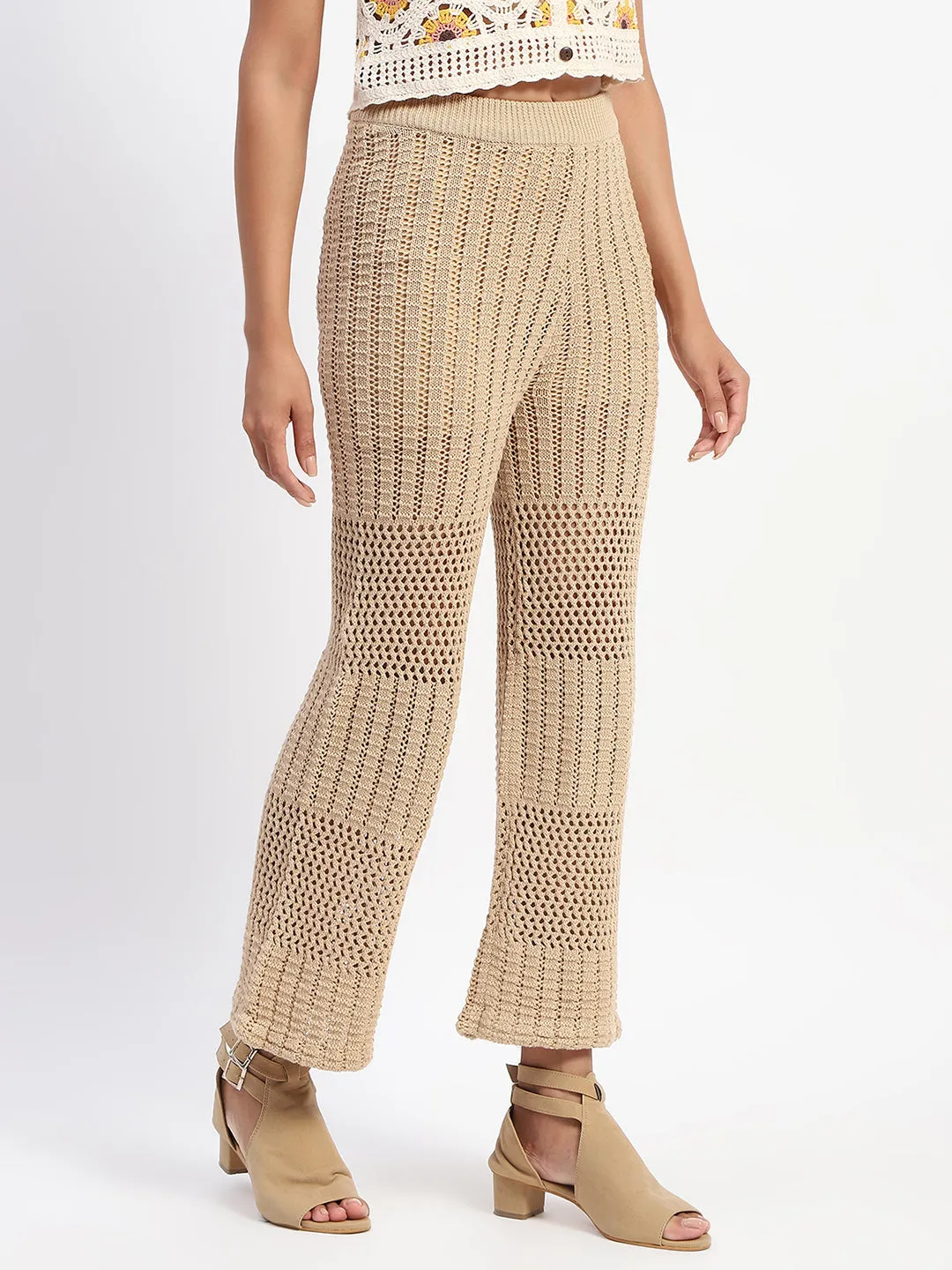Madame Cotton Crochet Brown Wide Legged Trousers