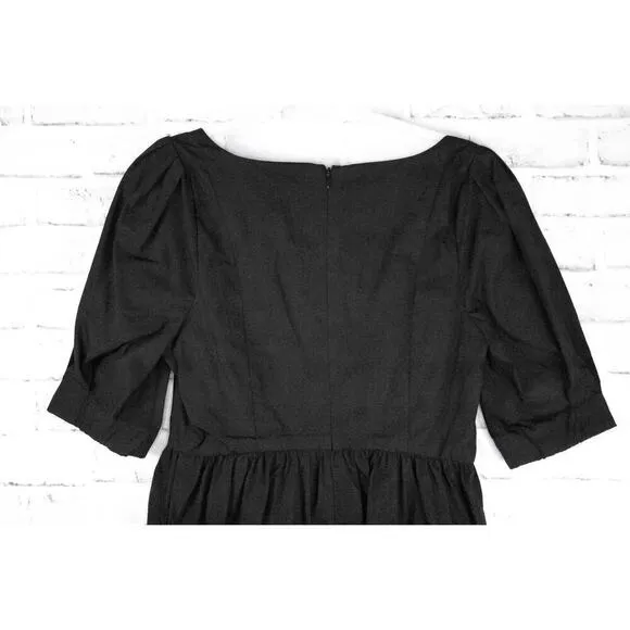 Madewell Black Cotton Sweetheart Puff Sleeve Fit and Flare Mini Dress Size 6