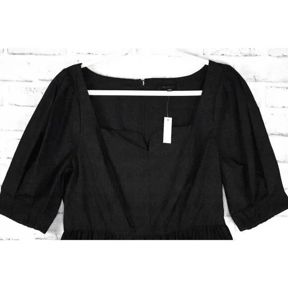 Madewell Black Cotton Sweetheart Puff Sleeve Fit and Flare Mini Dress Size 6