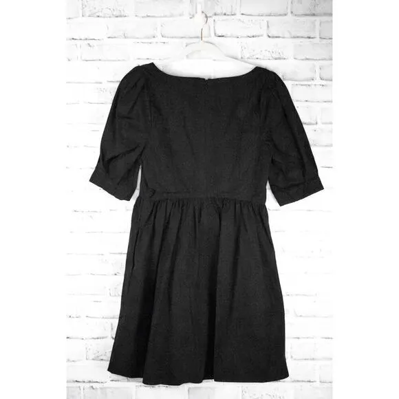 Madewell Black Cotton Sweetheart Puff Sleeve Fit and Flare Mini Dress Size 6