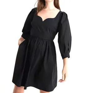 Madewell Black Cotton Sweetheart Puff Sleeve Fit and Flare Mini Dress Size 6