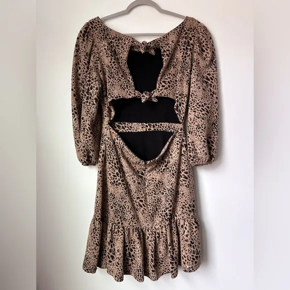Maeve by Anthropologie Ruffle Leopard Cutout Back Flounce Dress Ruffle Brown 12