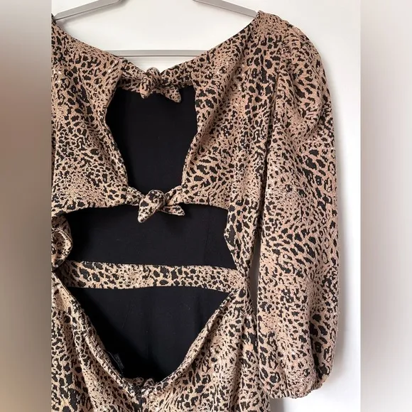 Maeve by Anthropologie Ruffle Leopard Cutout Back Flounce Dress Ruffle Brown 12
