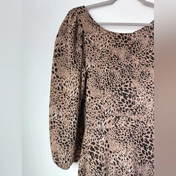 Maeve by Anthropologie Ruffle Leopard Cutout Back Flounce Dress Ruffle Brown 12