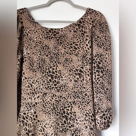 Maeve by Anthropologie Ruffle Leopard Cutout Back Flounce Dress Ruffle Brown 12