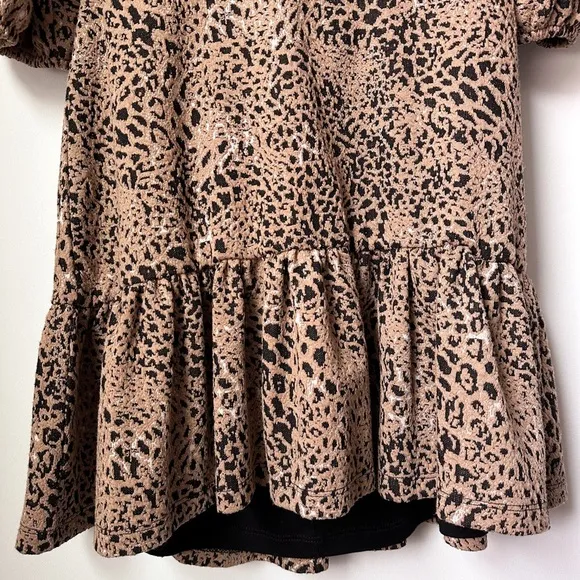 Maeve by Anthropologie Ruffle Leopard Cutout Back Flounce Dress Ruffle Brown 12