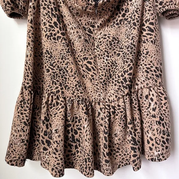 Maeve by Anthropologie Ruffle Leopard Cutout Back Flounce Dress Ruffle Brown 12