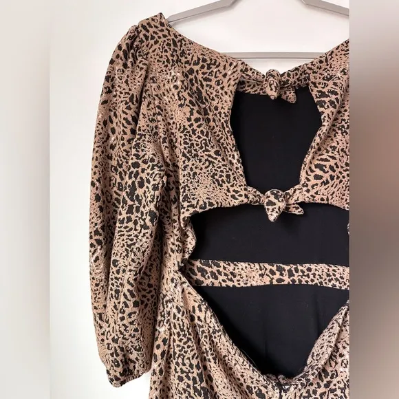 Maeve by Anthropologie Ruffle Leopard Cutout Back Flounce Dress Ruffle Brown 12