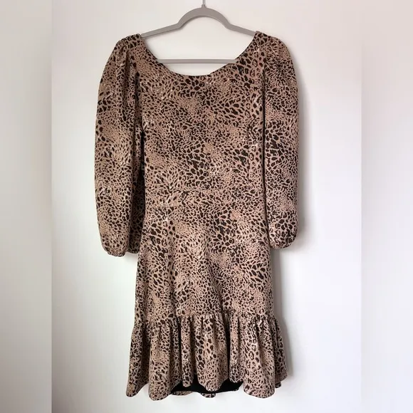 Maeve by Anthropologie Ruffle Leopard Cutout Back Flounce Dress Ruffle Brown 12