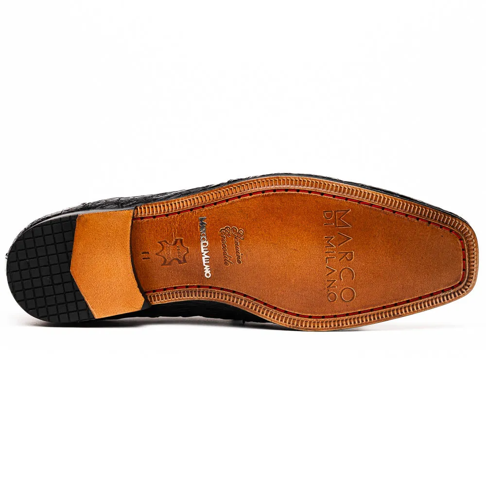 Marco Di Milano Leonardo Black Genuine Caiman Crocodile Dress Derby Oxfords