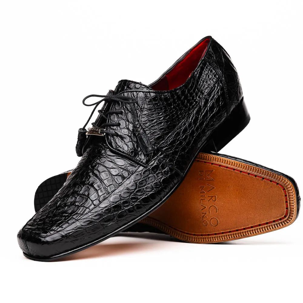 Marco Di Milano Leonardo Black Genuine Caiman Crocodile Dress Derby Oxfords
