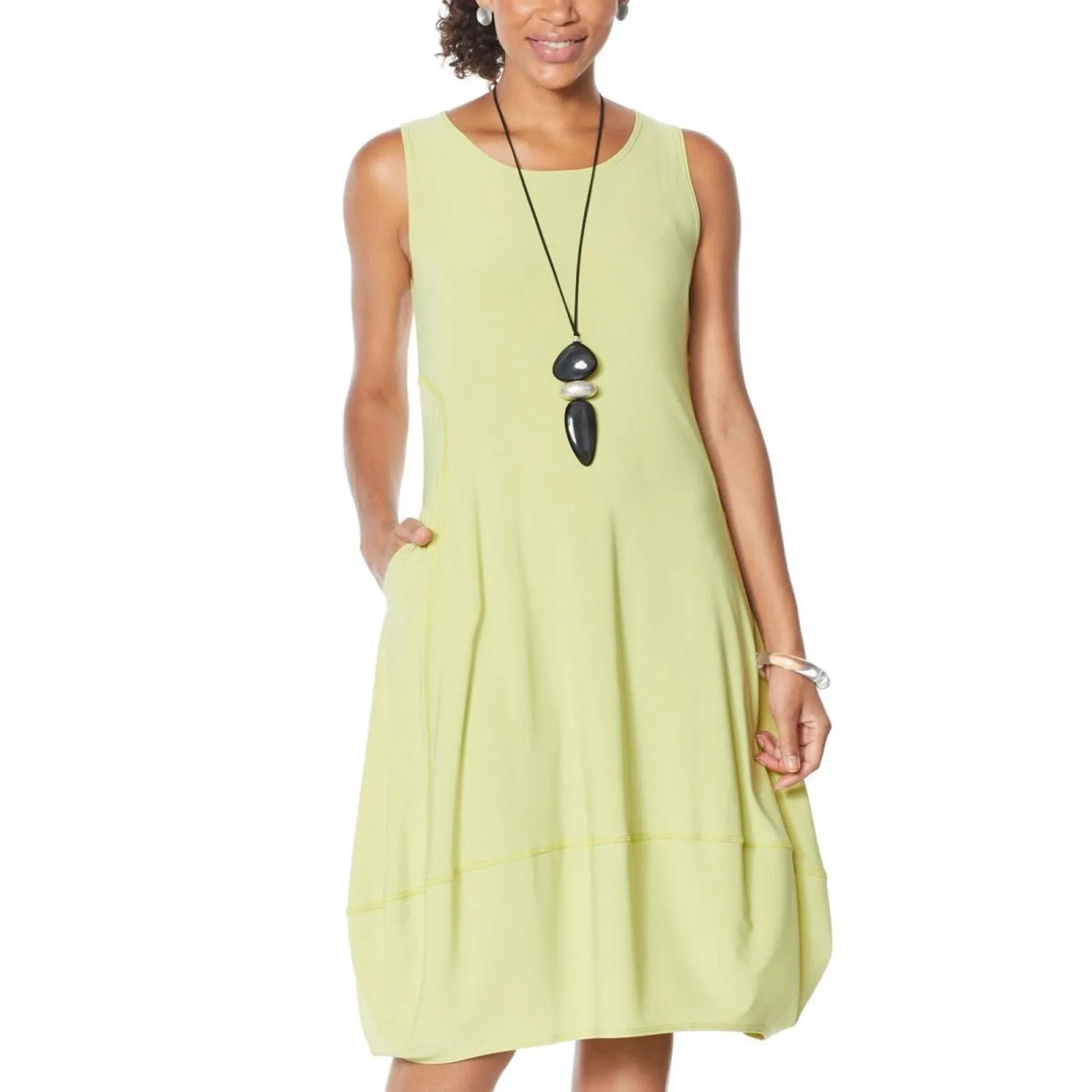 Marla Wynne Womens Matte Jersey Sleeveless Dress with Pockets Pear Green PXS