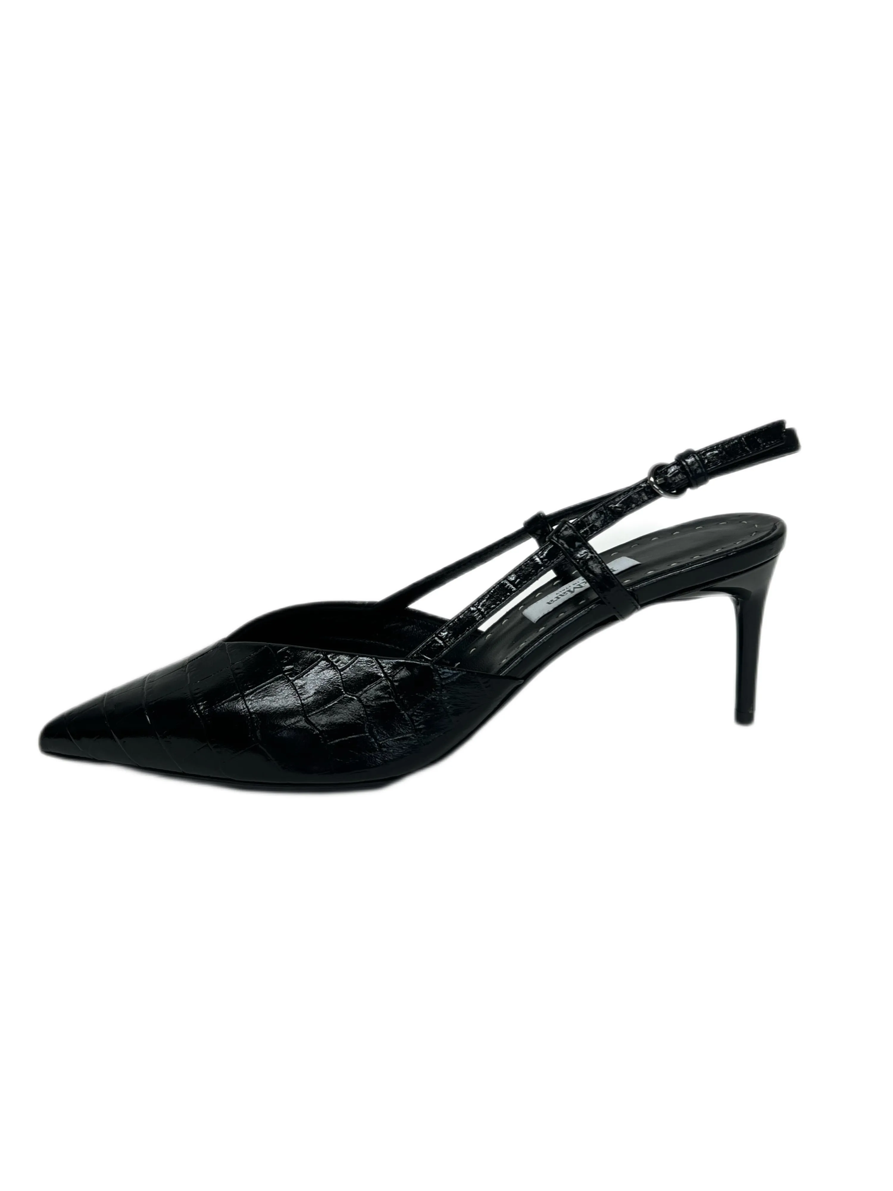 Max Mara Women's Nero Caliya Croc Embossed Slingback Leather Pumps Size 7.5 NWT