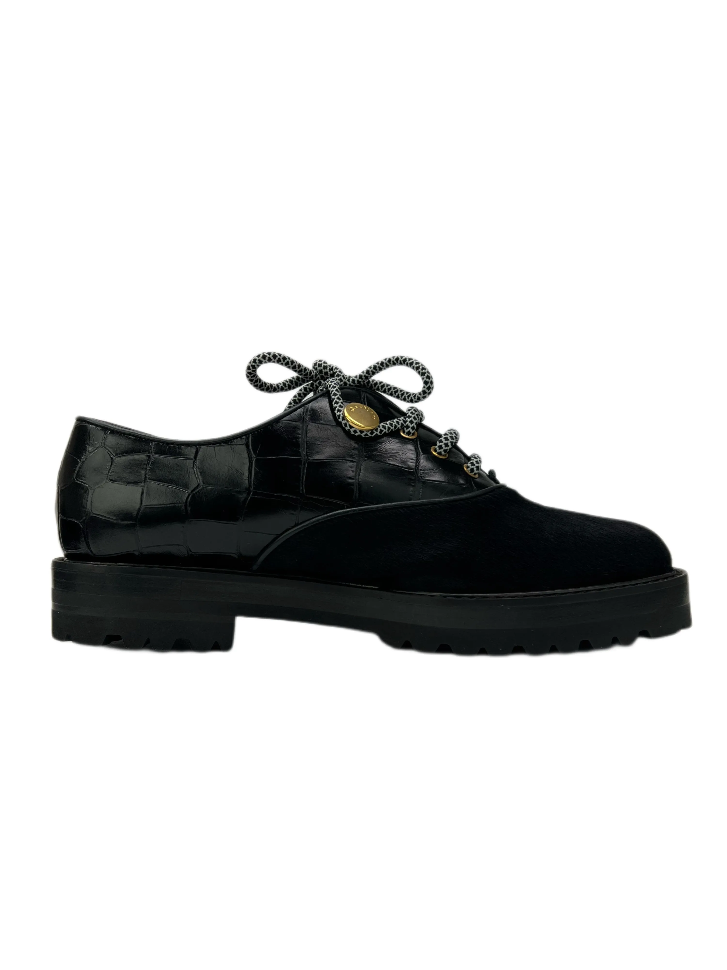 Max Mara Women's Nero Recital Embossed Oxfords Size 7 NWB