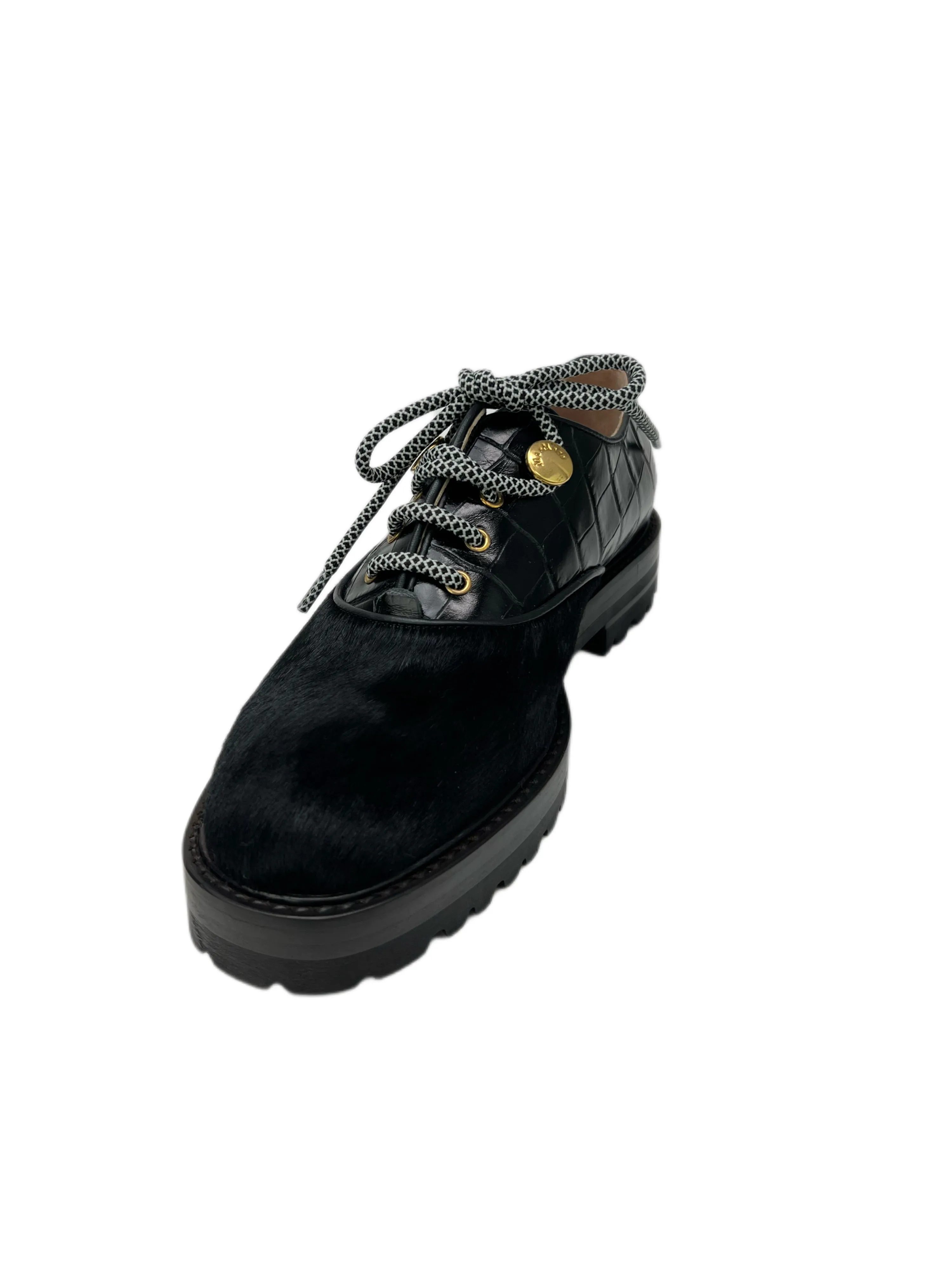 Max Mara Women's Nero Recital Embossed Oxfords Size 7 NWB