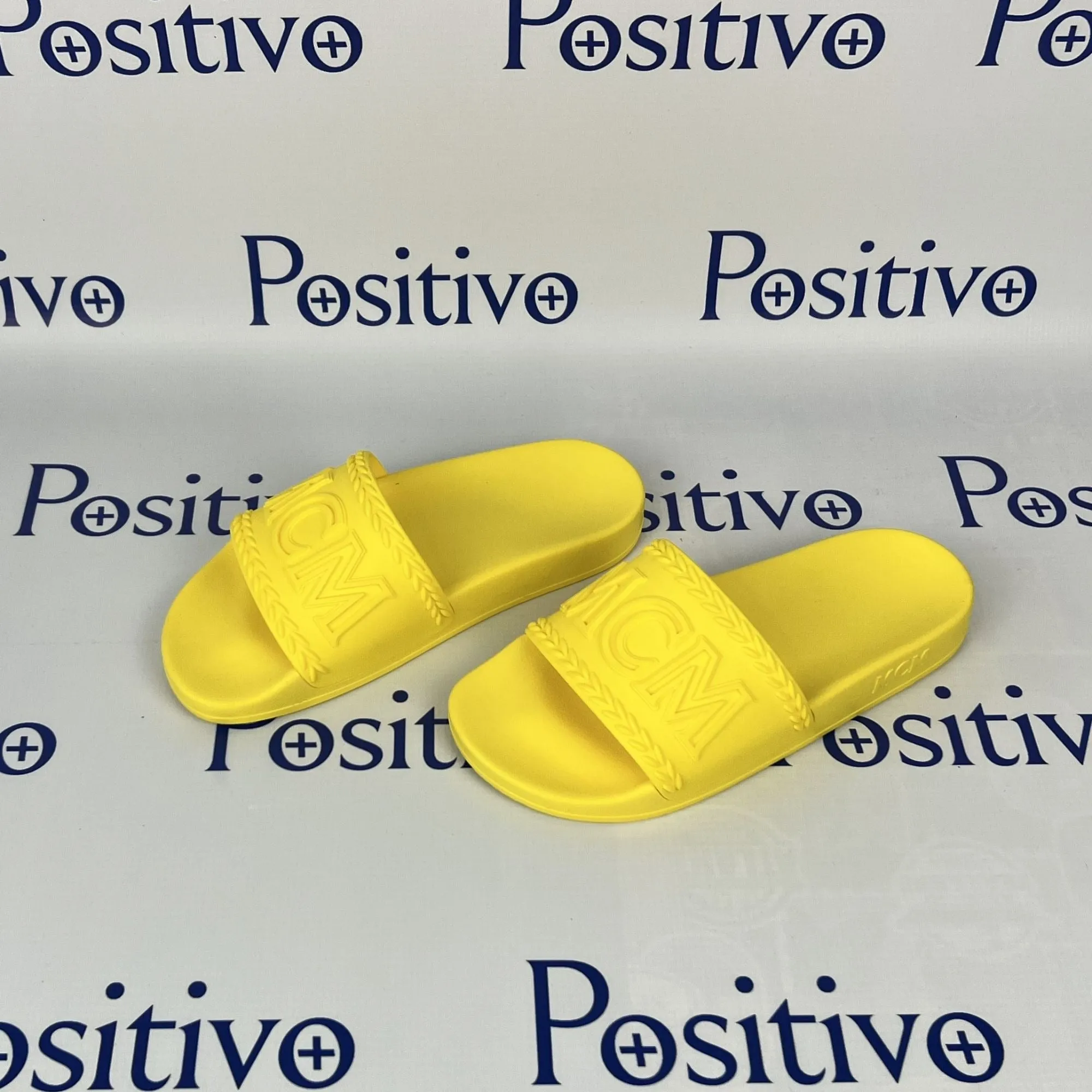 MCM Womens Yellow Big Logo Rubber Slides