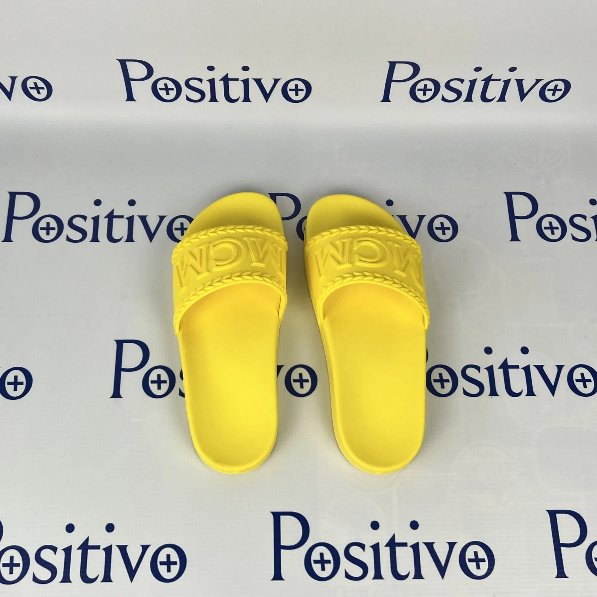 MCM Womens Yellow Big Logo Rubber Slides