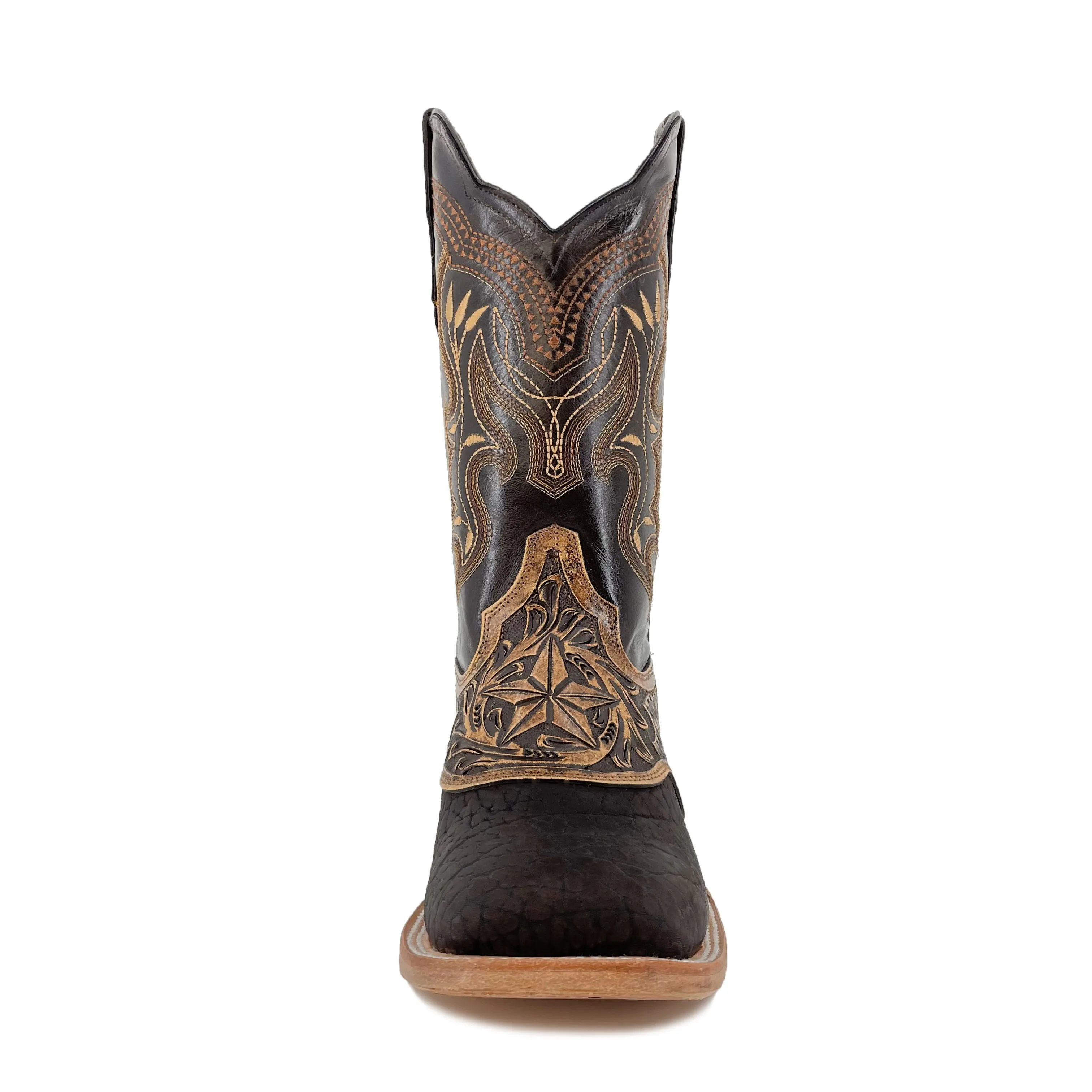 Men's Boots Hand Tooled Square Toe - Bull Neck Brown