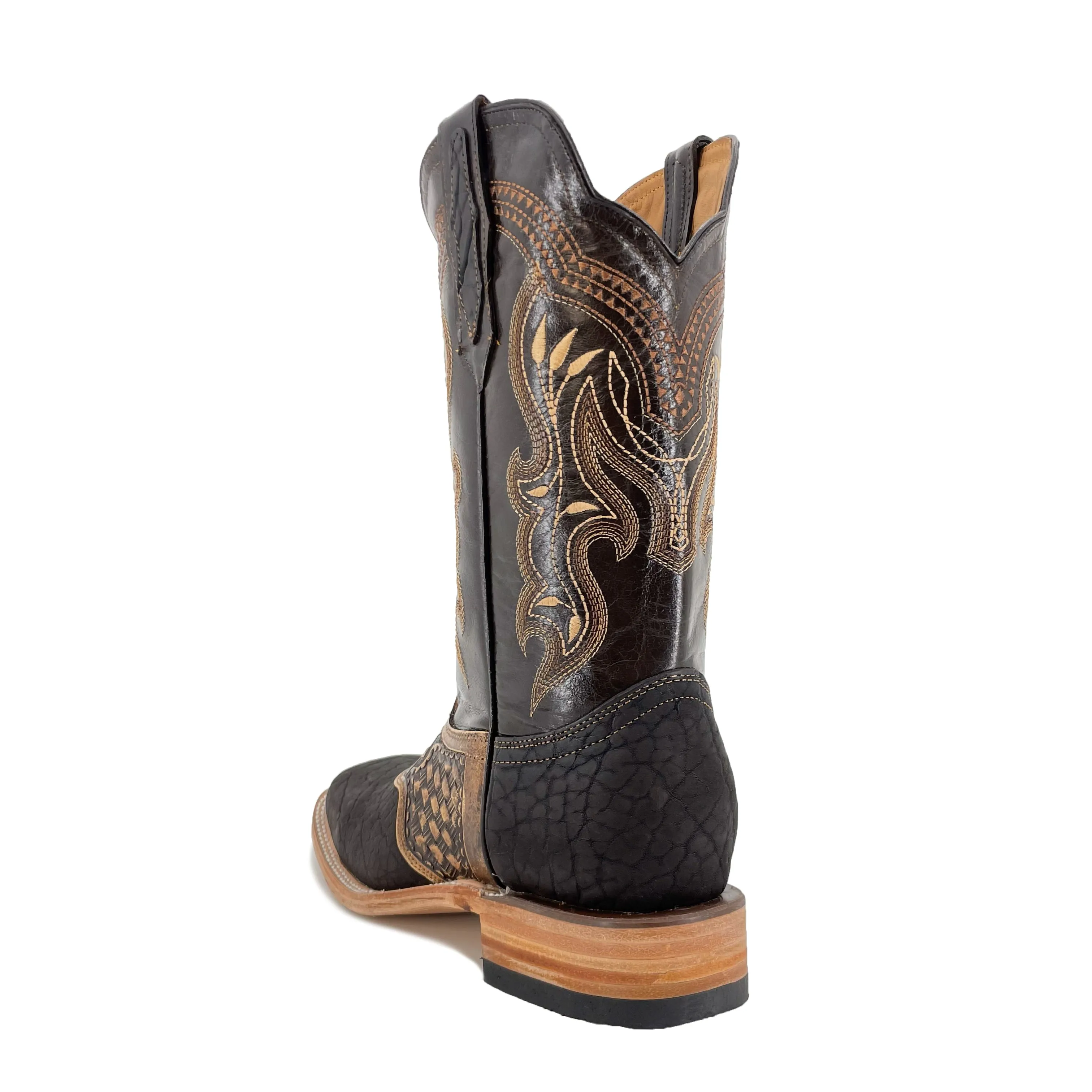 Men's Boots Hand Tooled Square Toe - Bull Neck Brown