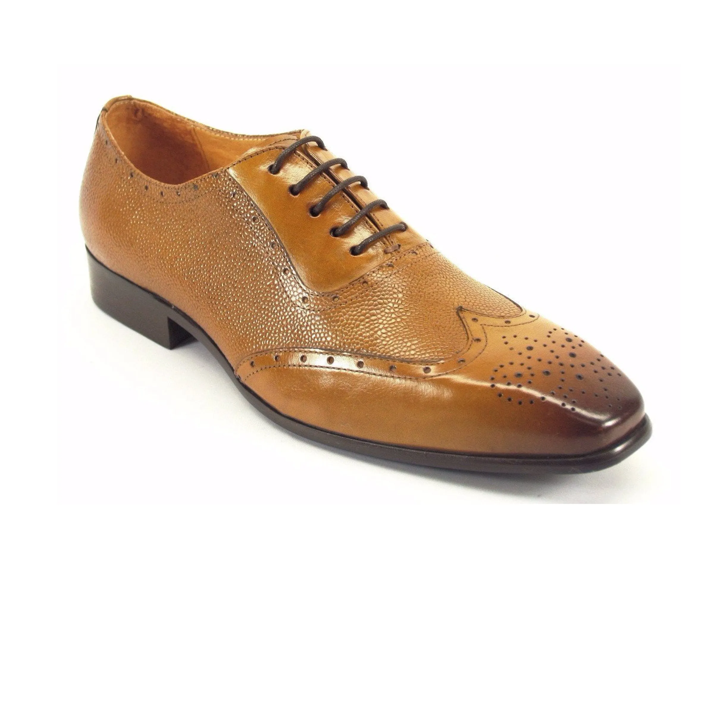 Mens Carrucci Caviar Leather Wingtip Dress Shoe in Whisky