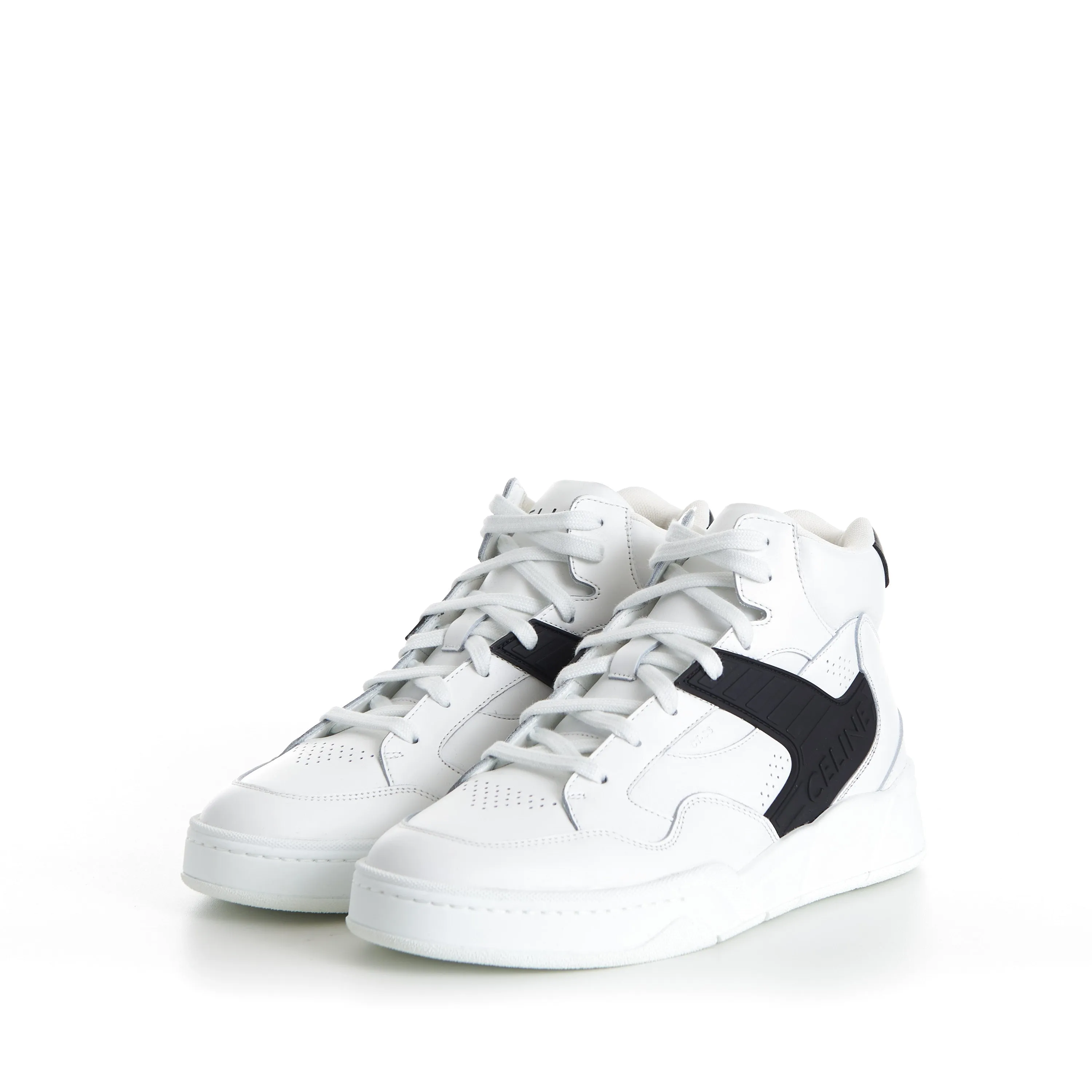 Men's CT-06 High Top Sneaker - White/Black Calfskin Leather