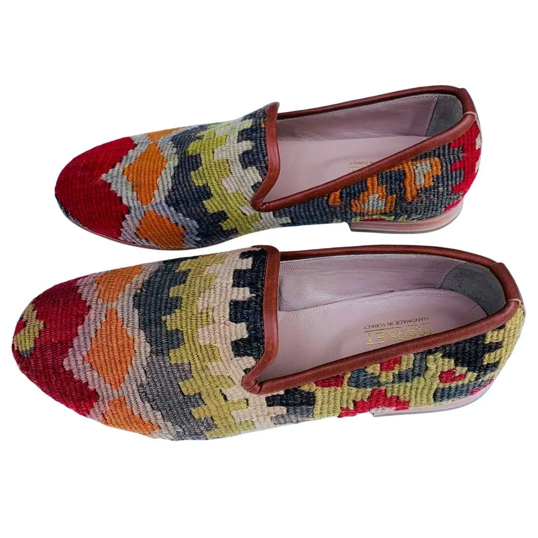 Men's Turkish Kilim Loafers | Red, Orange Multicolor