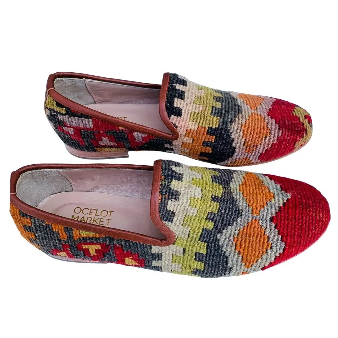 Men's Turkish Kilim Loafers | Red, Orange Multicolor
