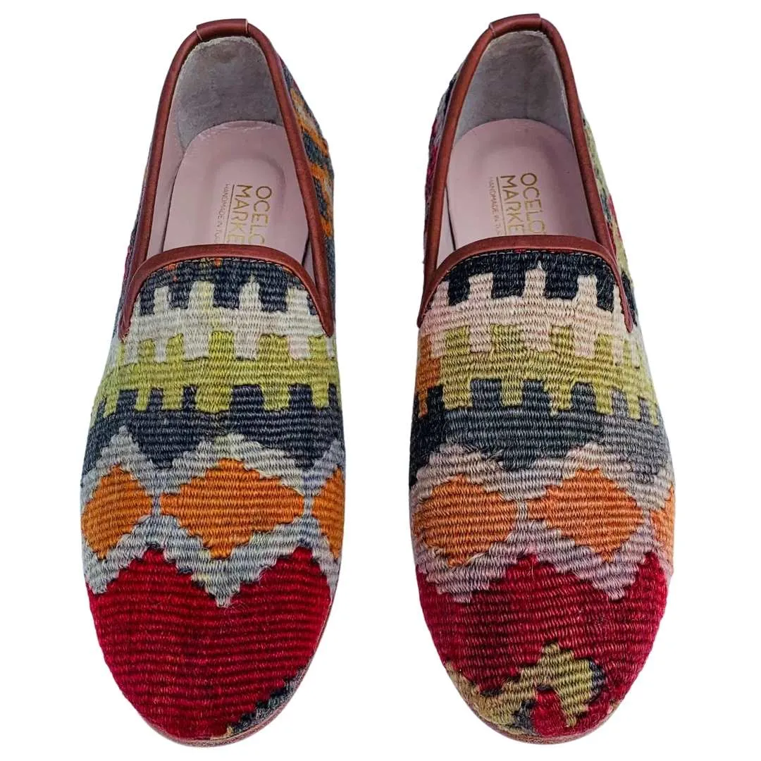 Men's Turkish Kilim Loafers | Red, Orange Multicolor